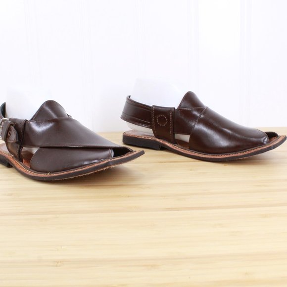 Women's Brown Leather Criss Cross Strappy Square Toe Slingback Sandals Size 9 - Picture 3 of 9